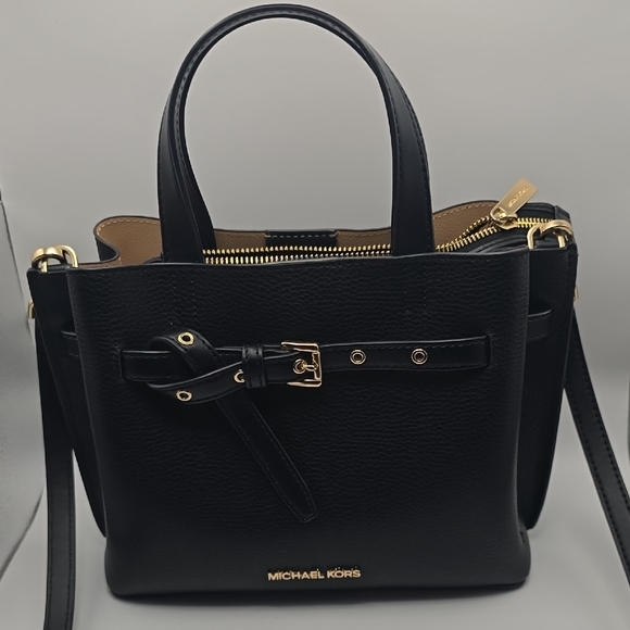 Michael Kors Handbags - Michael Kors EMILIA Black Satchel with Gold Accents